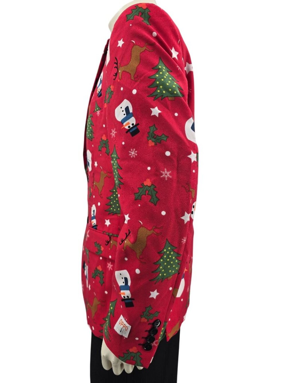 OppoSuits Christmas Suit - Red With Snowman Reindeer & Tree Print - Size 42 US - Picture 2 of 13